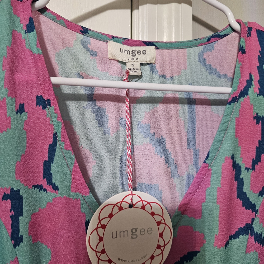 Umgee Pink Midi Sundress with V-Neck and Short Sleeves - Picture 3 of 3